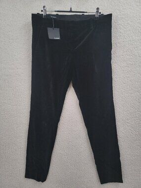 NWT The Kooples Black Velvet Tailored Slim Trousers Pants FR 38 / US 6
